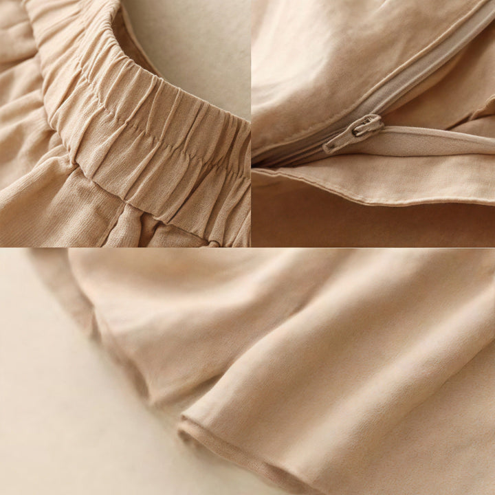 Buddha Stones Summer Casual Embroidery Flower Pleated Zipper Button Cotton Linen Women's Shorts With Pockets - image 26