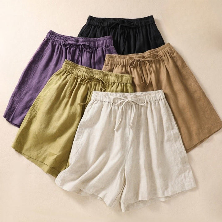 Buddha Stones Casual Floral Embroidery Pattern Drawstring Cotton Linen Women's Shorts With Pockets - image 20