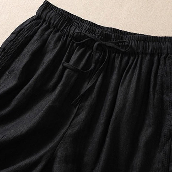 Buddha Stones Casual Floral Embroidery Pattern Drawstring Cotton Linen Women's Shorts With Pockets - image 5