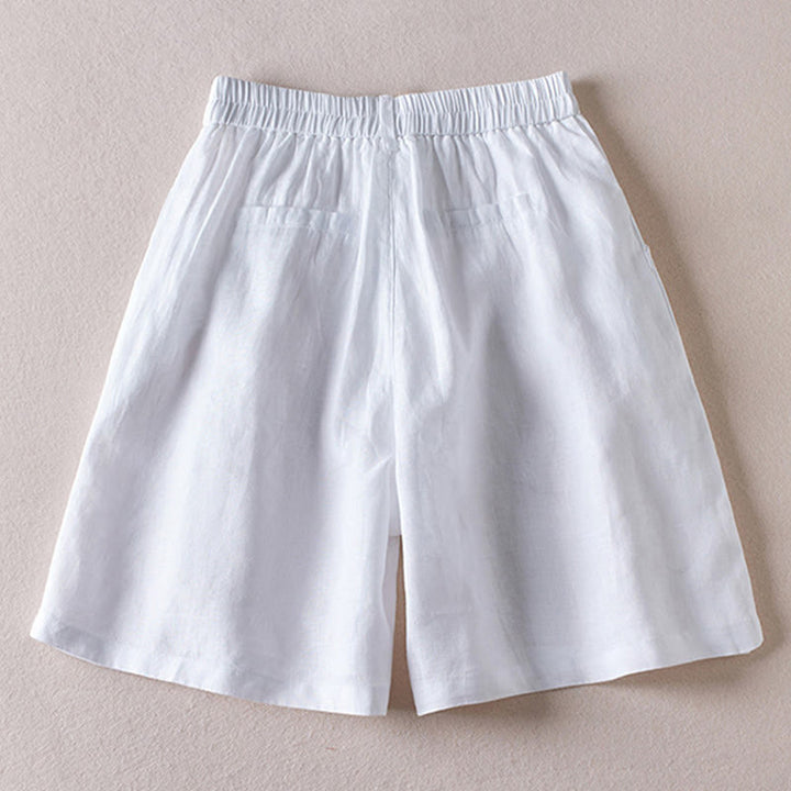 Buddha Stones Summer Daily Simple Wrinkle Design Cotton Linen Women's Shorts With Pockets - image 15