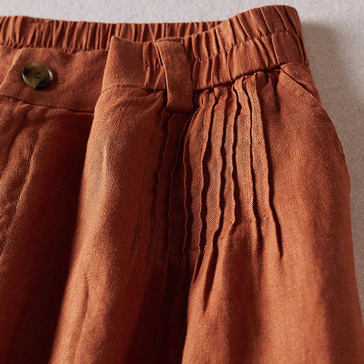 Buddha Stones Summer Daily Simple Wrinkle Design Cotton Linen Women's Shorts With Pockets - image 3