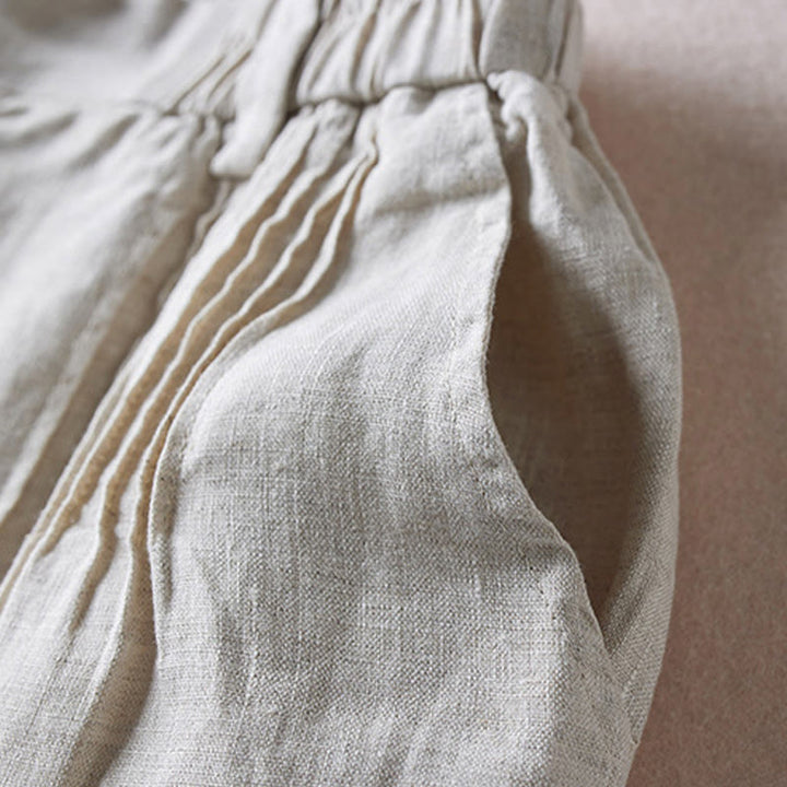 Buddha Stones Summer Daily Simple Wrinkle Design Cotton Linen Women's Shorts With Pockets - image 39