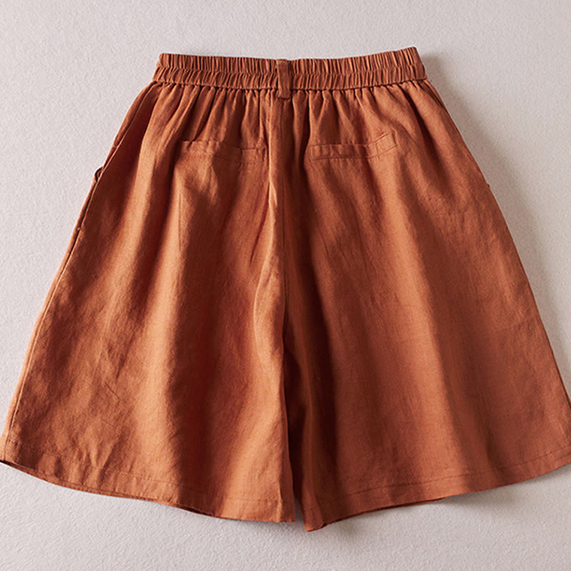 Buddha Stones Summer Daily Simple Wrinkle Design Cotton Linen Women's Shorts With Pockets - image 1