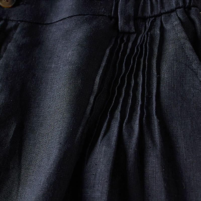 Buddha Stones Summer Daily Simple Wrinkle Design Cotton Linen Women's Shorts With Pockets - image 11