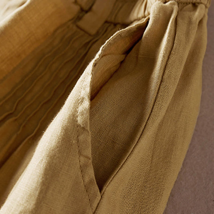 Buddha Stones Summer Daily Simple Wrinkle Design Cotton Linen Women's Shorts With Pockets - image 32