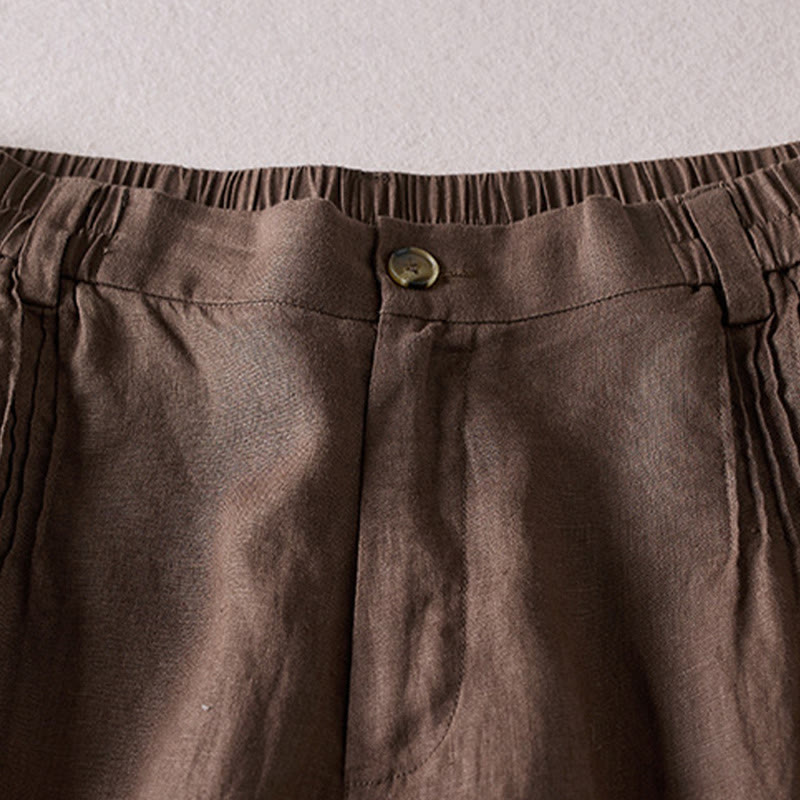 Buddha Stones Summer Daily Simple Wrinkle Design Cotton Linen Women's Shorts With Pockets - image 23