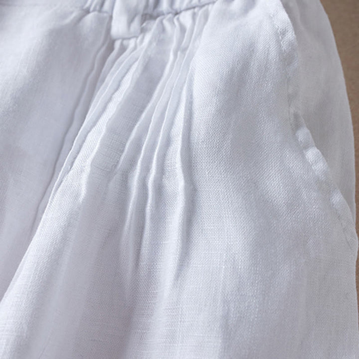 Buddha Stones Summer Daily Simple Wrinkle Design Cotton Linen Women's Shorts With Pockets - image 17