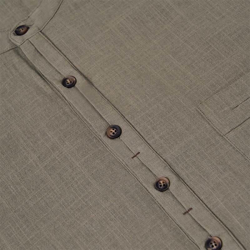 Buddha Stones Men's Summer Solid Color Short Sleeve Half Button Cotton Linen Shirt - image 8