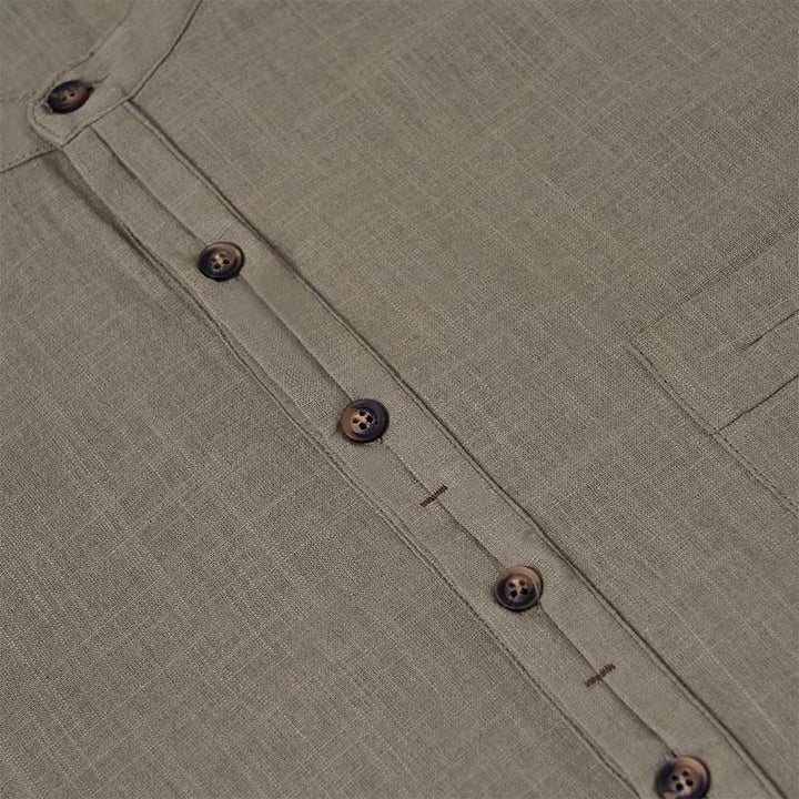 Buddha Stones Men's Summer Solid Color Short Sleeve Half Button Cotton Linen Shirt - image 8