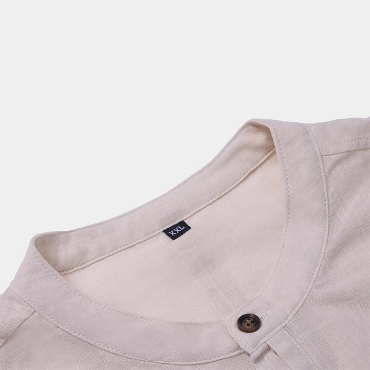 Buddha Stones Men's Summer Solid Color Short Sleeve Half Button Cotton Linen Shirt - image 20