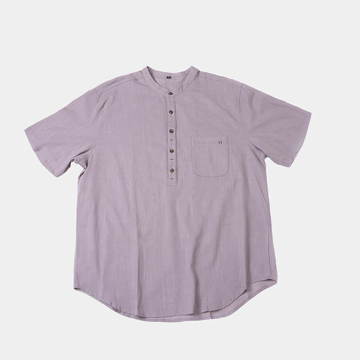 Buddha Stones Men's Summer Solid Color Short Sleeve Half Button Cotton Linen Shirt - image 13