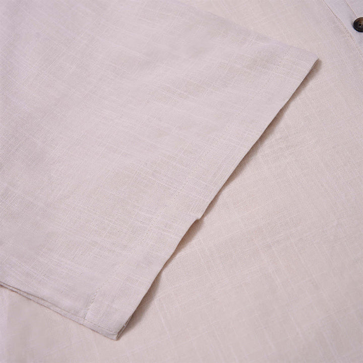 Buddha Stones Men's Summer Solid Color Short Sleeve Half Button Cotton Linen Shirt - image 23