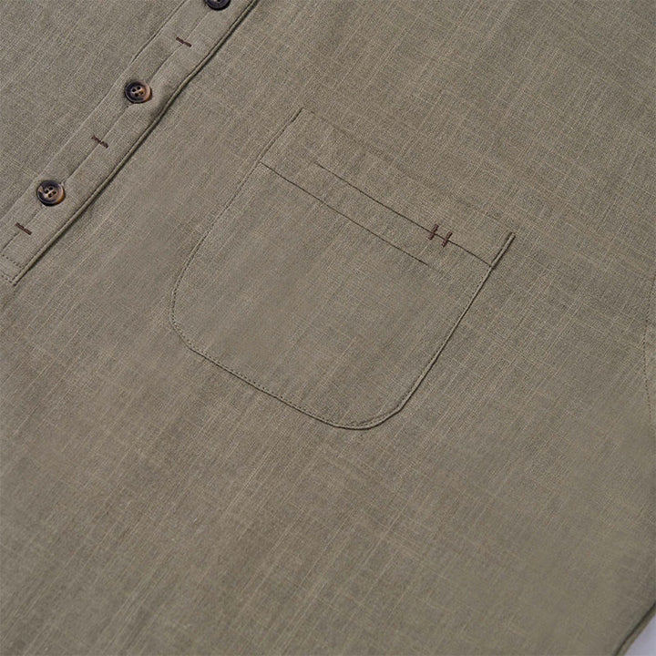 Buddha Stones Men's Summer Solid Color Short Sleeve Half Button Cotton Linen Shirt - image 9