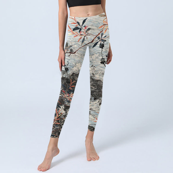 Buddha Stones Waves Rocks Trees Print Gym Fitness Leggings Women's Yoga Pants - image 5