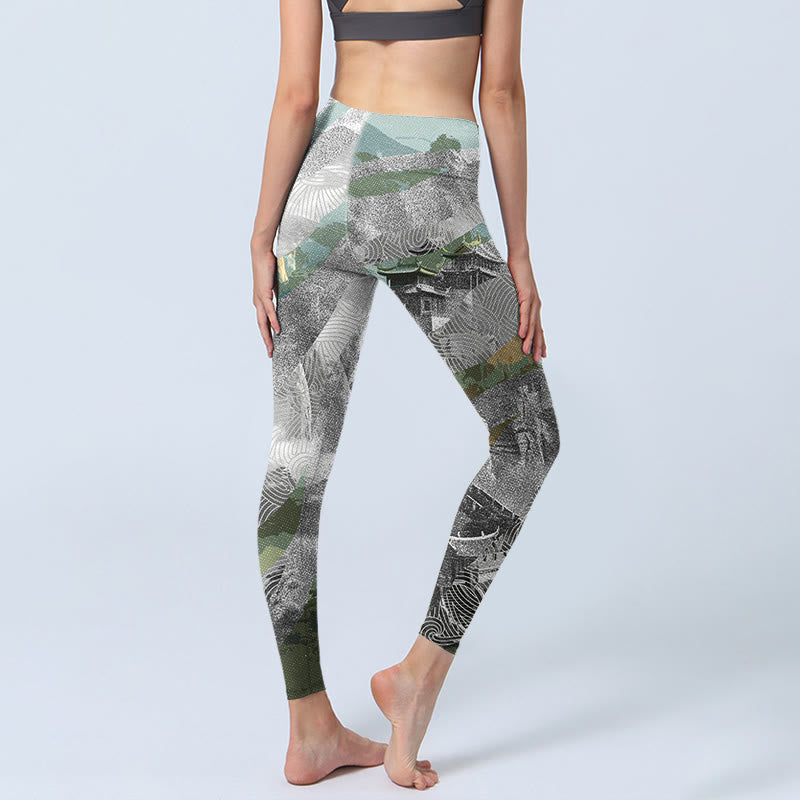 Buddha Stones Ancient Style Great Wall Print Sports Fitness Leggings Women's Yoga Pants - image 4