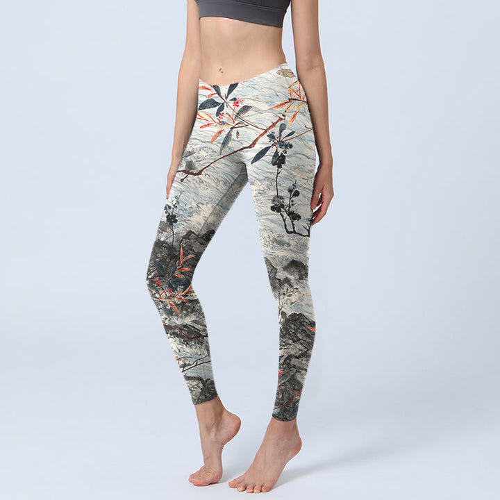 Buddha Stones Waves Rocks Trees Print Gym Fitness Leggings Women's Yoga Pants - Beige - US18，UK/AU22，EU50 (4XL) - image 0