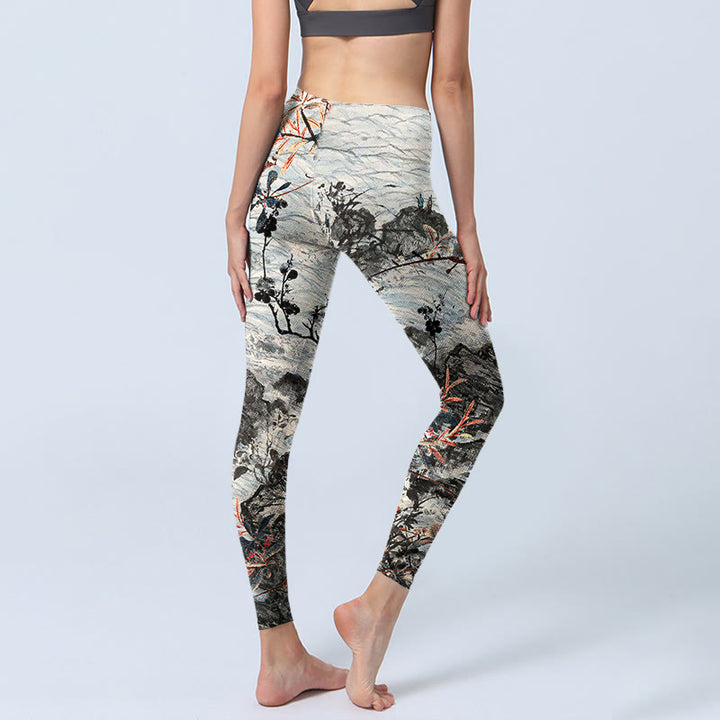 Buddha Stones Waves Rocks Trees Print Gym Fitness Leggings Women's Yoga Pants - image 4