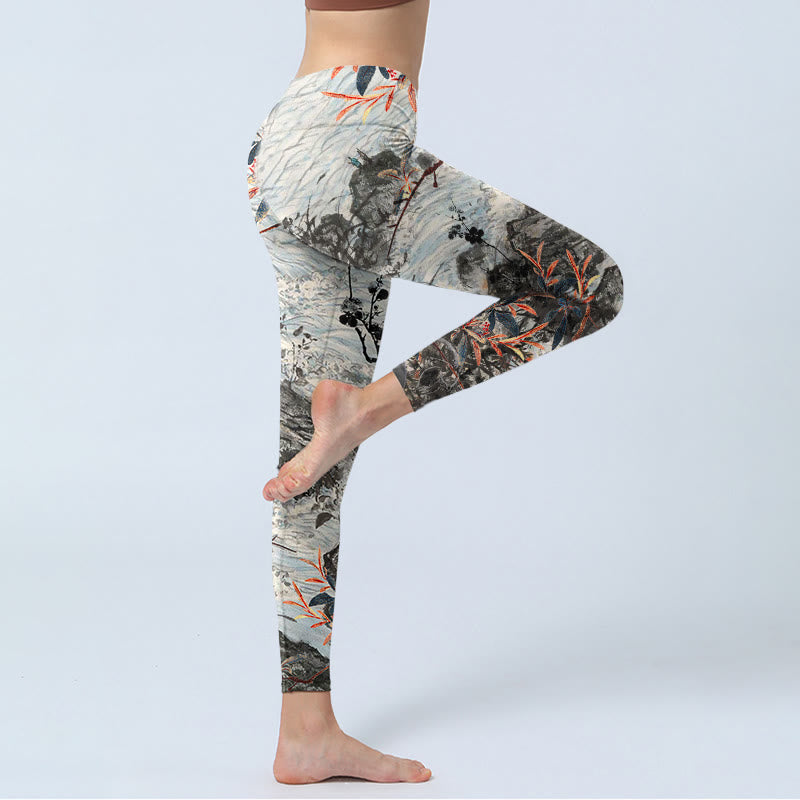 Buddha Stones Waves Rocks Trees Print Gym Fitness Leggings Women's Yoga Pants - image 3