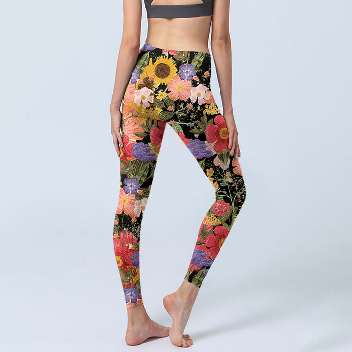 Buddha Stones Sunflowers Pink Purple Flowers Print Sports Fitness Leggings Women's Yoga Pants - image 4