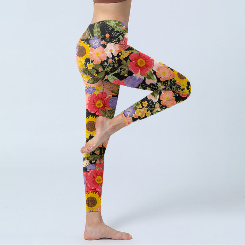 Buddha Stones Sunflowers Pink Purple Flowers Print Sports Fitness Leggings Women's Yoga Pants - image 3