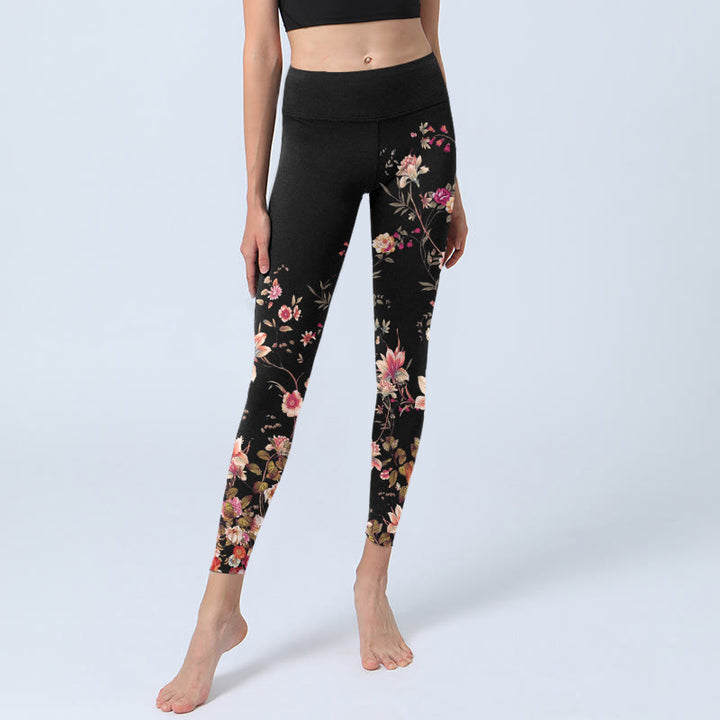 Buddha Stones Pink Roses Beige Flowers Print Gym Fitness Leggings Women's Yoga Pants - image 5