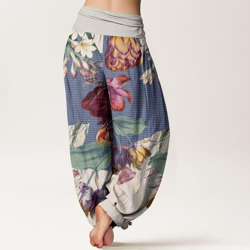 Buddha Stones Tulips Green Leaves Design Women's Elastic Waist Harem Pants - image 5