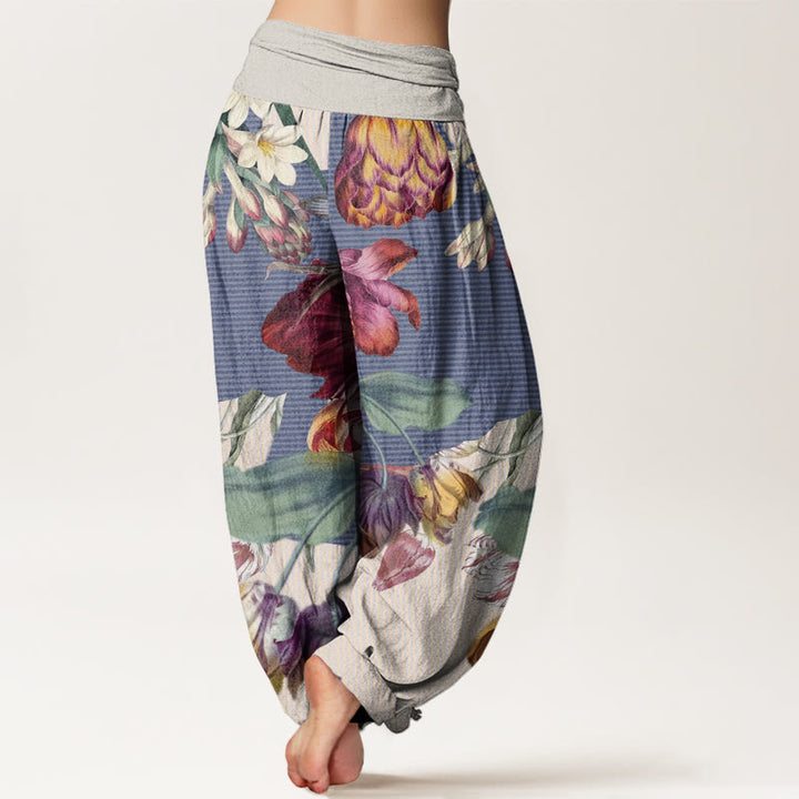 Buddha Stones Tulips Green Leaves Design Women's Elastic Waist Harem Pants - image 5