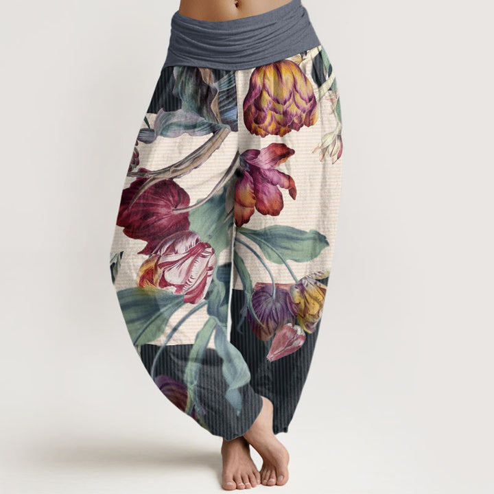 Buddha Stones Cotton Tulips Green Leaves Design Women's Elastic Waist Harem Pants - LightSteelBlue - US22，UK/AU26，EU54 (6XL) - image 7