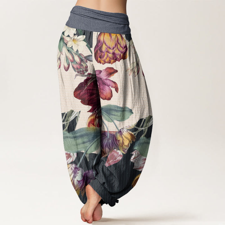 Buddha Stones Cotton Tulips Green Leaves Design Women's Elastic Waist Harem Pants - image 8