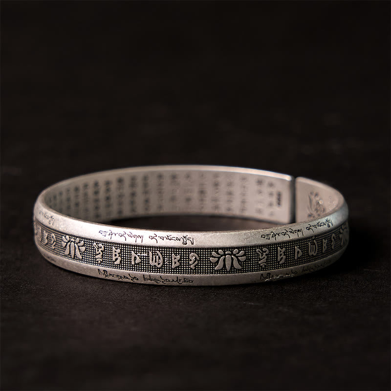 Buddha Stones Om Mani Padme Hum Heart Sutra Mantra Lotus Peace Meditation Cuff Bracelet Bangle - image 3