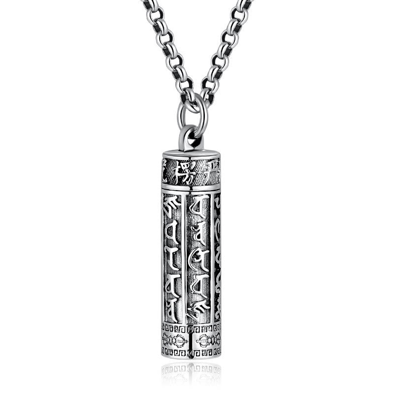 Buddha Stones Tibetan Om Mani Padme Hum Copper Plated Silver Shurangama Mantra Vajra Pattern Peace Necklace Pendant - image 4