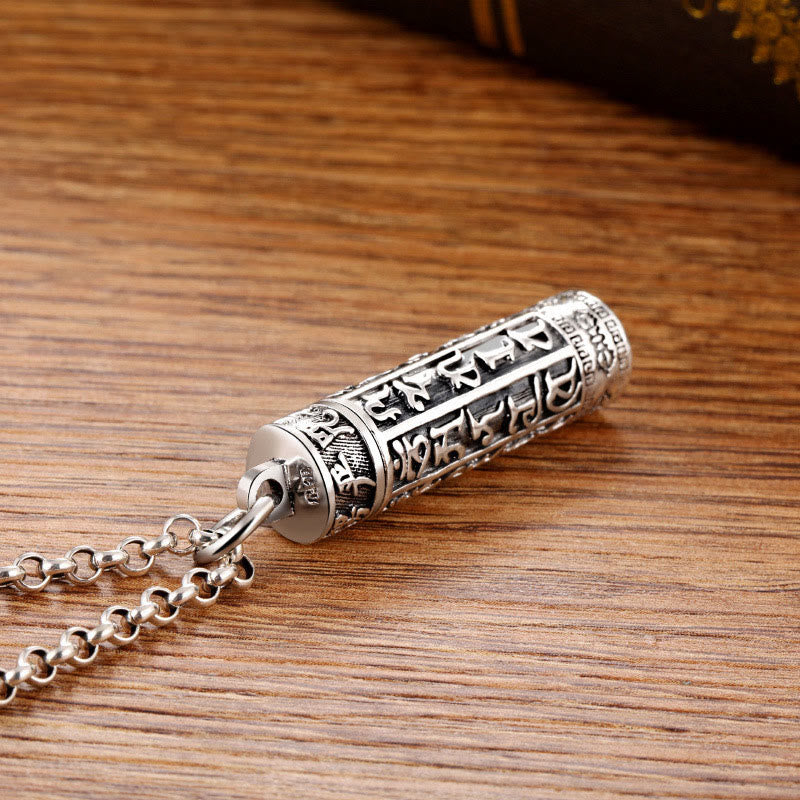 Buddha Stones Tibetan Om Mani Padme Hum Copper Plated Silver Shurangama Mantra Vajra Pattern Peace Necklace Pendant - image 1