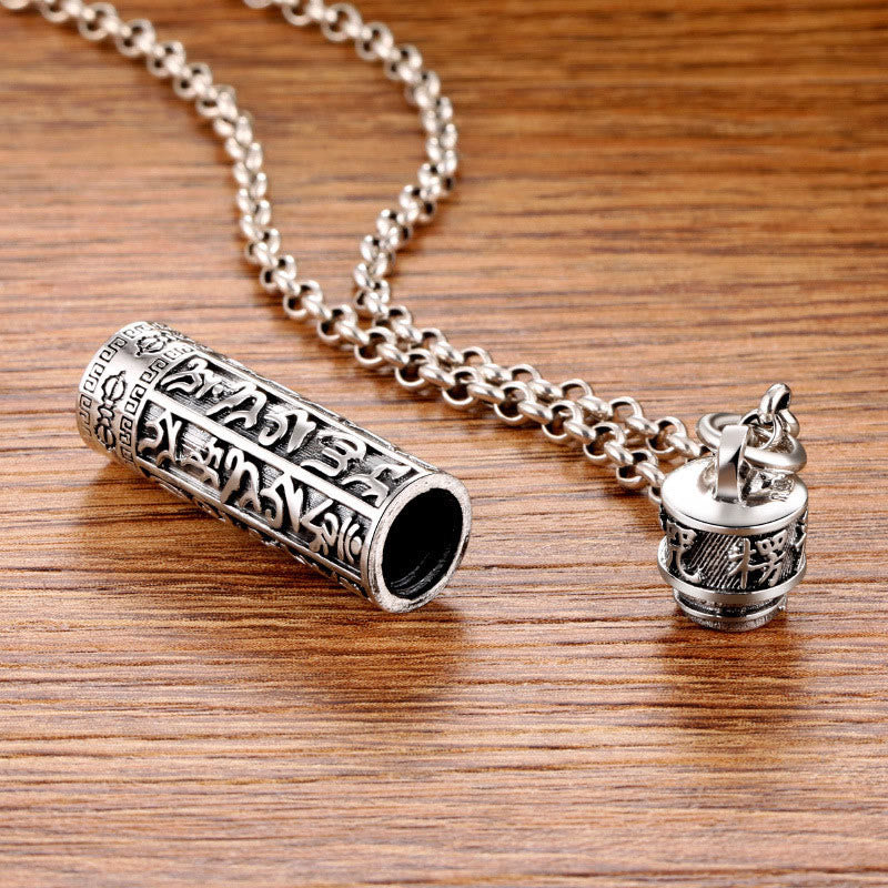 Buddha Stones Tibetan Om Mani Padme Hum Copper Plated Silver Shurangama Mantra Vajra Pattern Peace Necklace Pendant - image 2