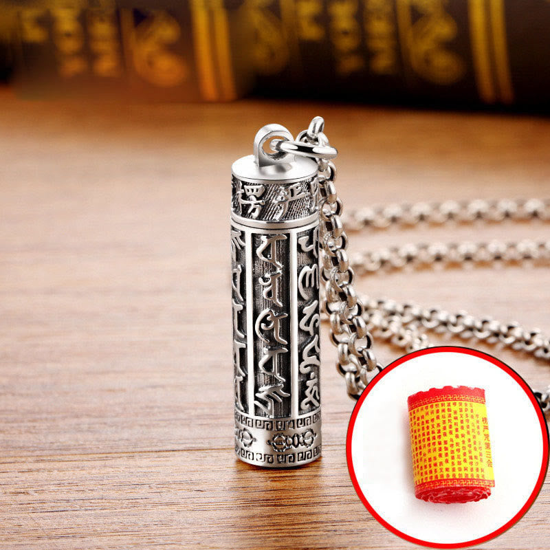 Buddha Stones Tibetan Om Mani Padme Hum Copper Plated Silver Shurangama Mantra Vajra Pattern Peace Necklace Pendant - image 3