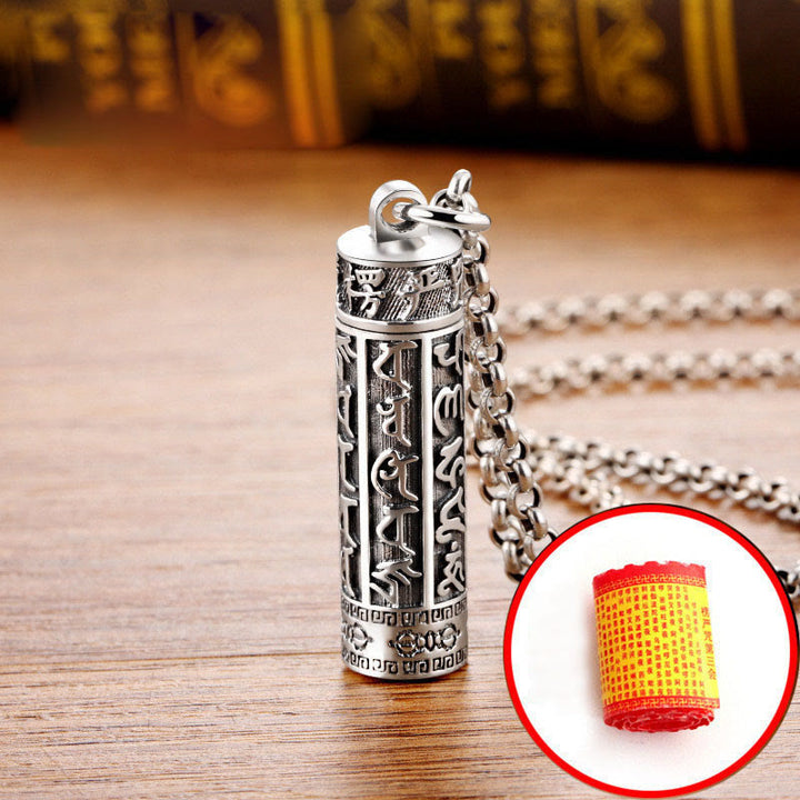 Buddha Stones Tibetan Om Mani Padme Hum Copper Plated Silver Shurangama Mantra Vajra Pattern Peace Necklace Pendant - image 3