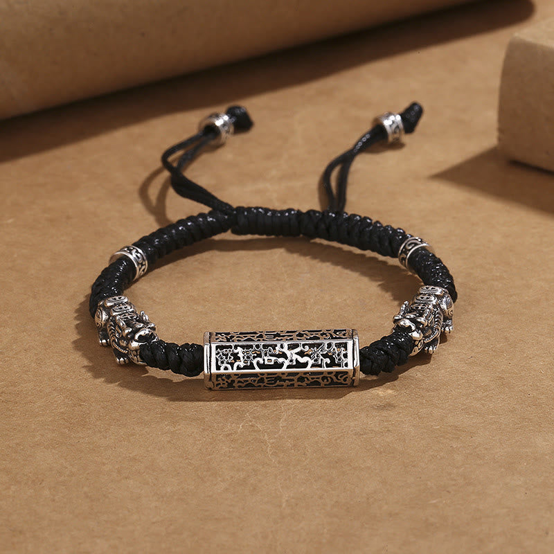 Buddha Stones Tibetan Black String Copper Om Mani Padme Hum Pixiu Protection Braided Bracelet - Black String(Wrist Circumference: 14-18cm) - image 0