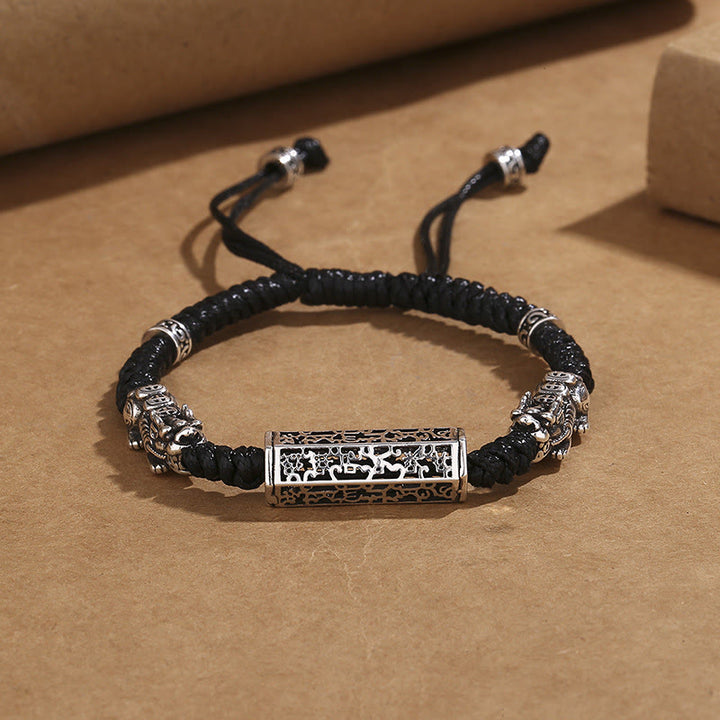Buddha Stones Tibetan Black String Copper Om Mani Padme Hum Pixiu Protection Braided Bracelet - Black String(Wrist Circumference: 14-18cm) - image 0