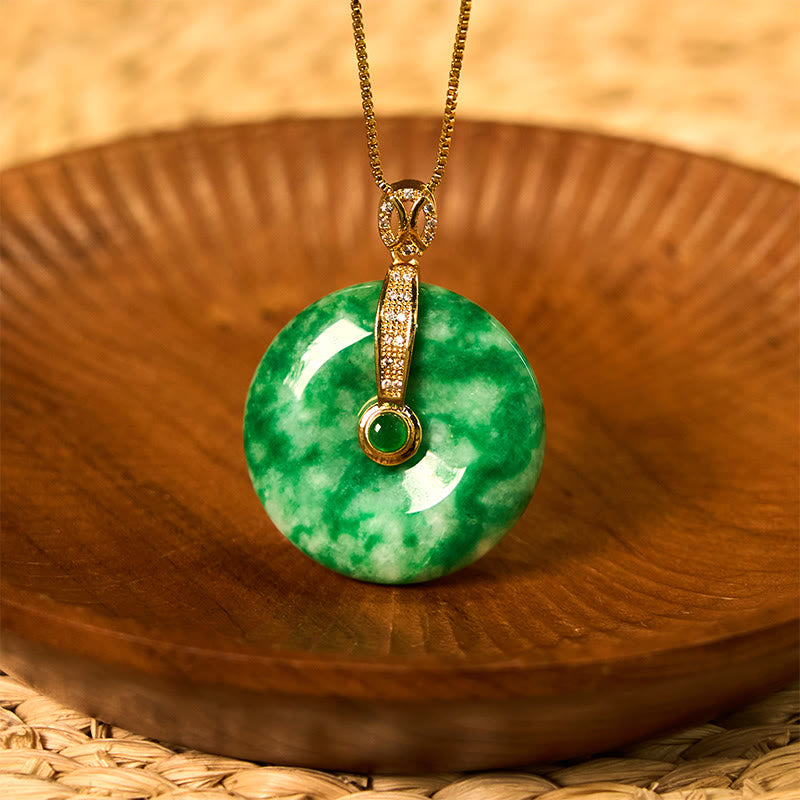 Buddha Stones Natural Cyan Jade Peace Buckle Healing Necklace Pendant - Cyan Jade(Success♥Healing) - image 0