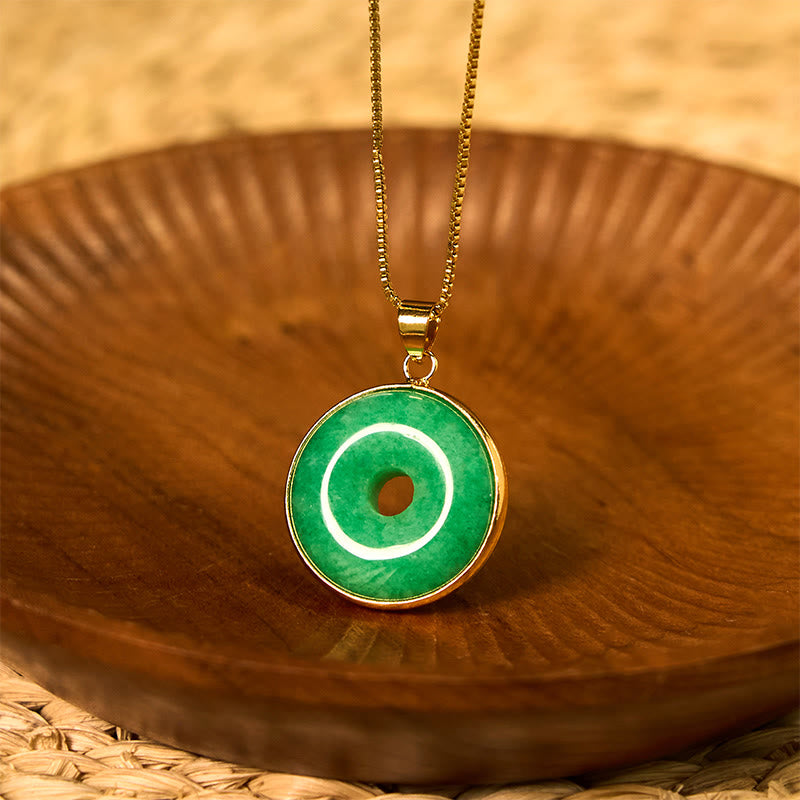 Buddha Stones Natural Cyan Jade Peace Buckle Healing Luck Necklace Pendant - Cyan Jade-Gold Buckle - image 0