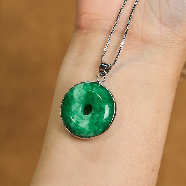 Buddha Stones Natural Cyan Jade Peace Buckle Healing Luck Necklace Pendant - image 11