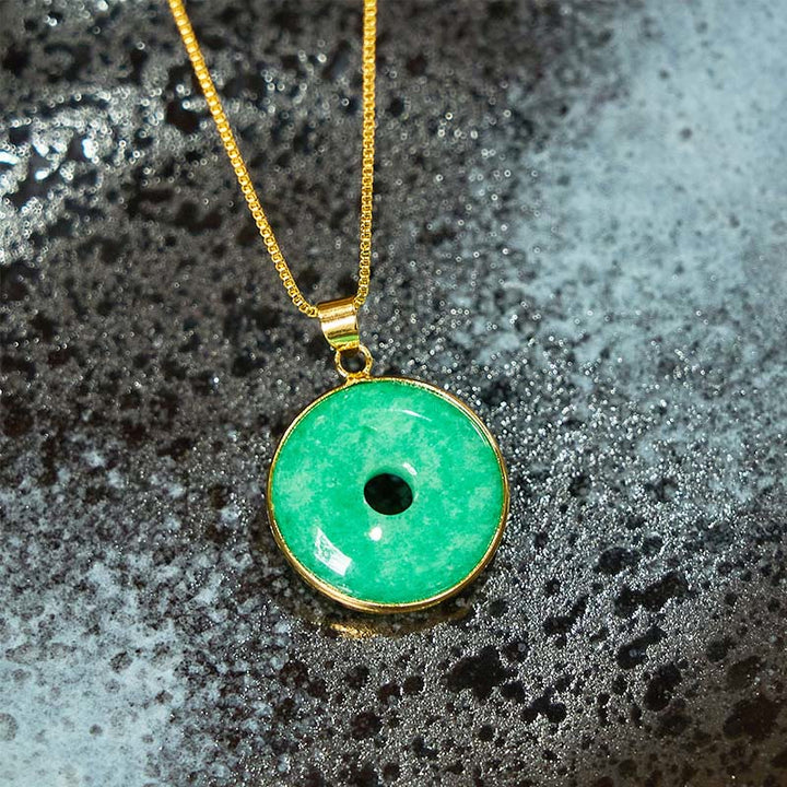 Buddha Stones Natural Cyan Jade Peace Buckle Healing Luck Necklace Pendant - image 2
