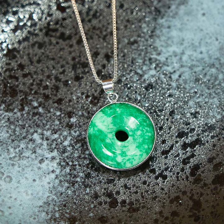 Buddha Stones Natural Cyan Jade Peace Buckle Healing Luck Necklace Pendant - image 9