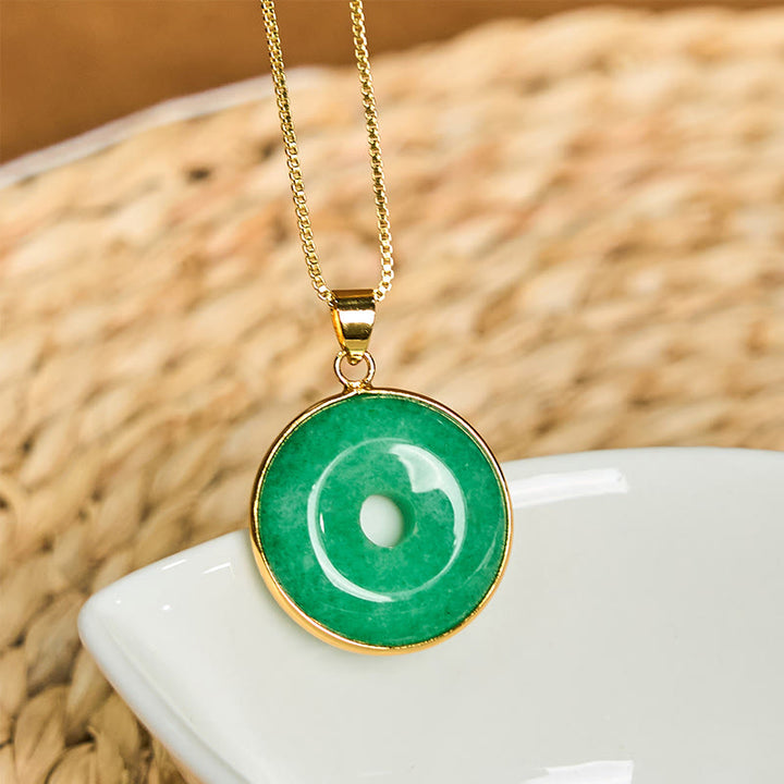 Buddha Stones Natural Cyan Jade Peace Buckle Healing Luck Necklace Pendant - image 3