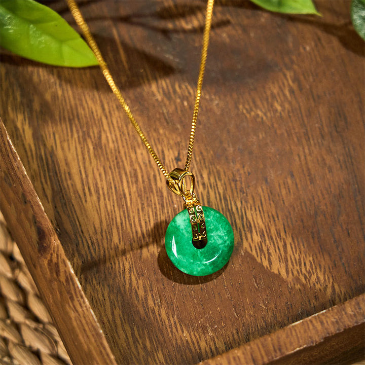 Buddha Stones Cyan Jade Peace Buckle Healing Luck Necklace Pendant - image 1