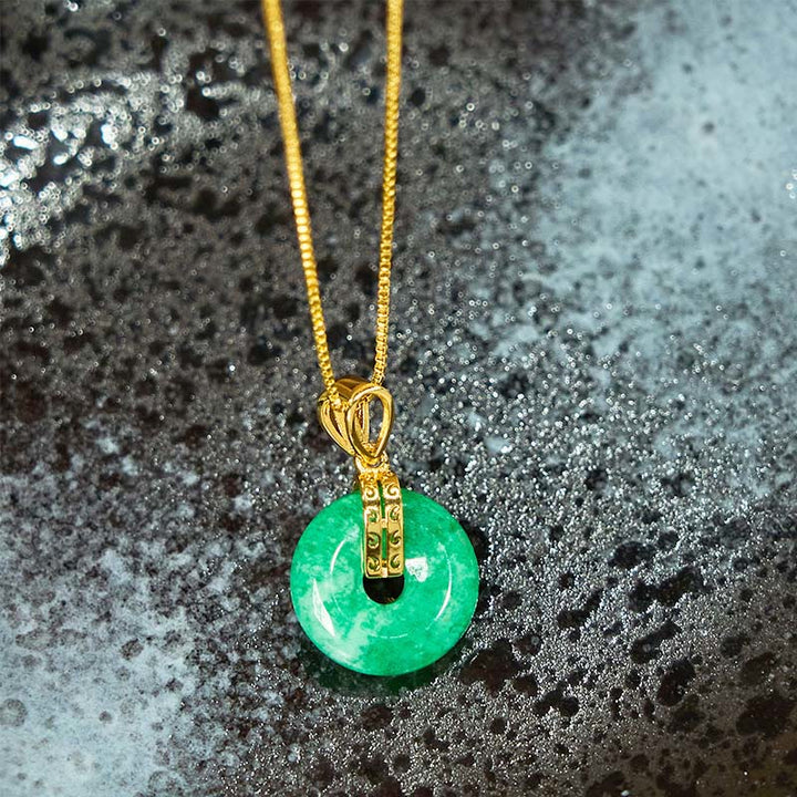 Buddha Stones Cyan Jade Peace Buckle Healing Luck Necklace Pendant - image 3