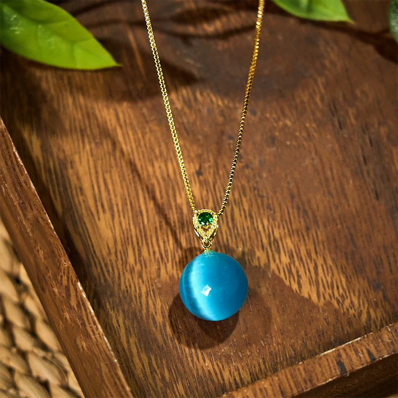 Buddha Stones Cat's Eye Round Ball Confidence Necklace Pendant - image 1