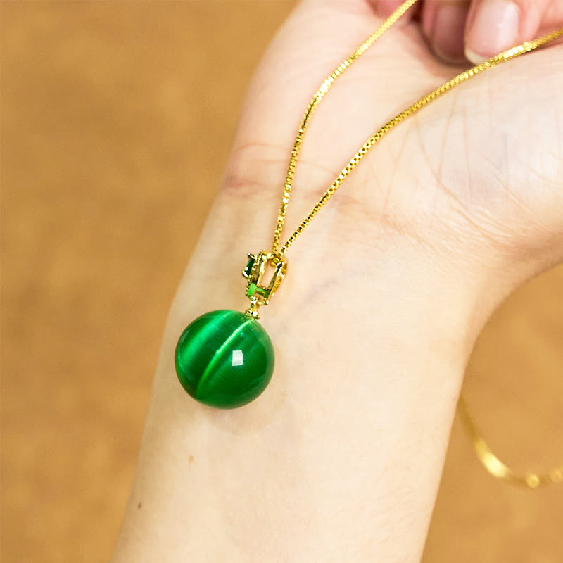 Buddha Stones Cat's Eye Round Ball Confidence Necklace Pendant - image 17