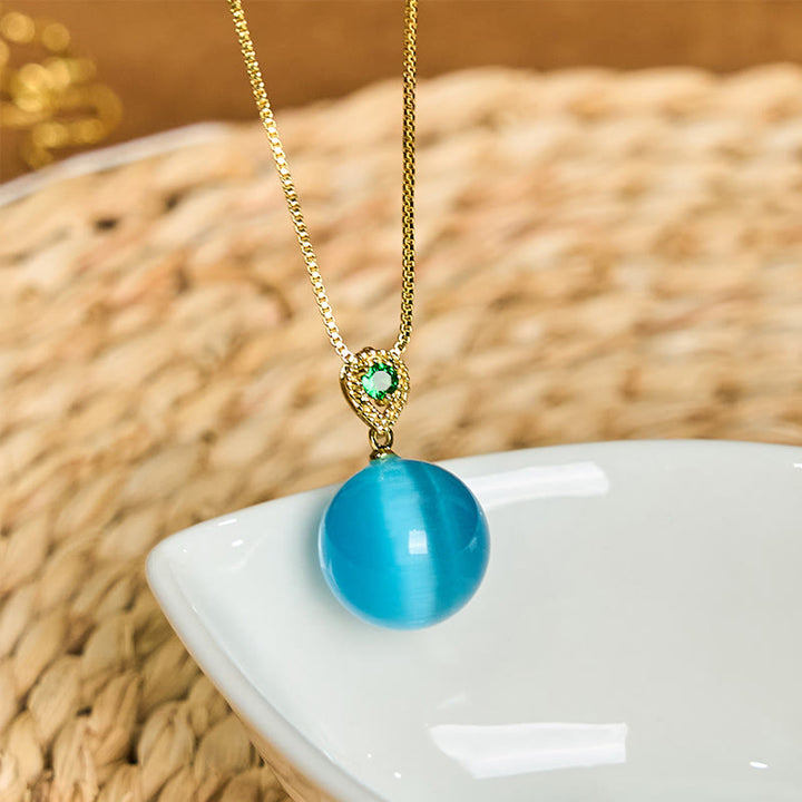 Buddha Stones Cat's Eye Round Ball Confidence Necklace Pendant - image 2