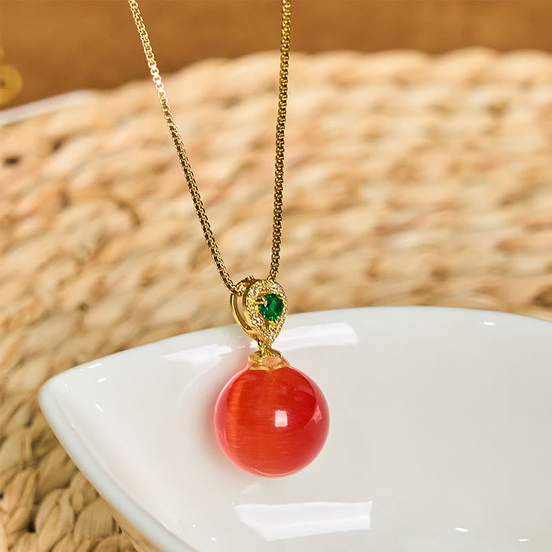 Buddha Stones Cat's Eye Round Ball Confidence Necklace Pendant - image 8