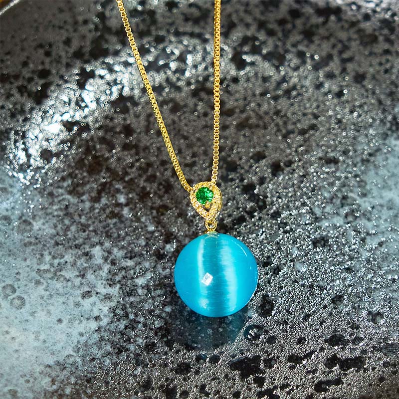 Buddha Stones Cat's Eye Round Ball Confidence Necklace Pendant - image 3